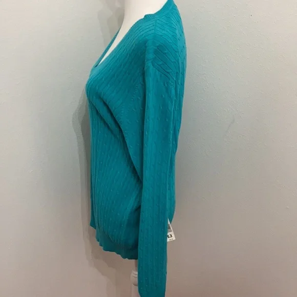 NWT Kim Rogers Original Turquoise Cable Knit Sweater Size XL - Picture 6 of 16